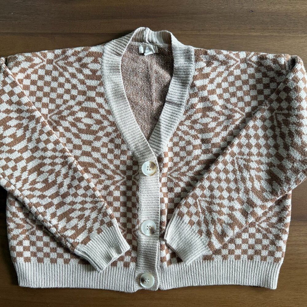 Cropped Checkered Cardigan